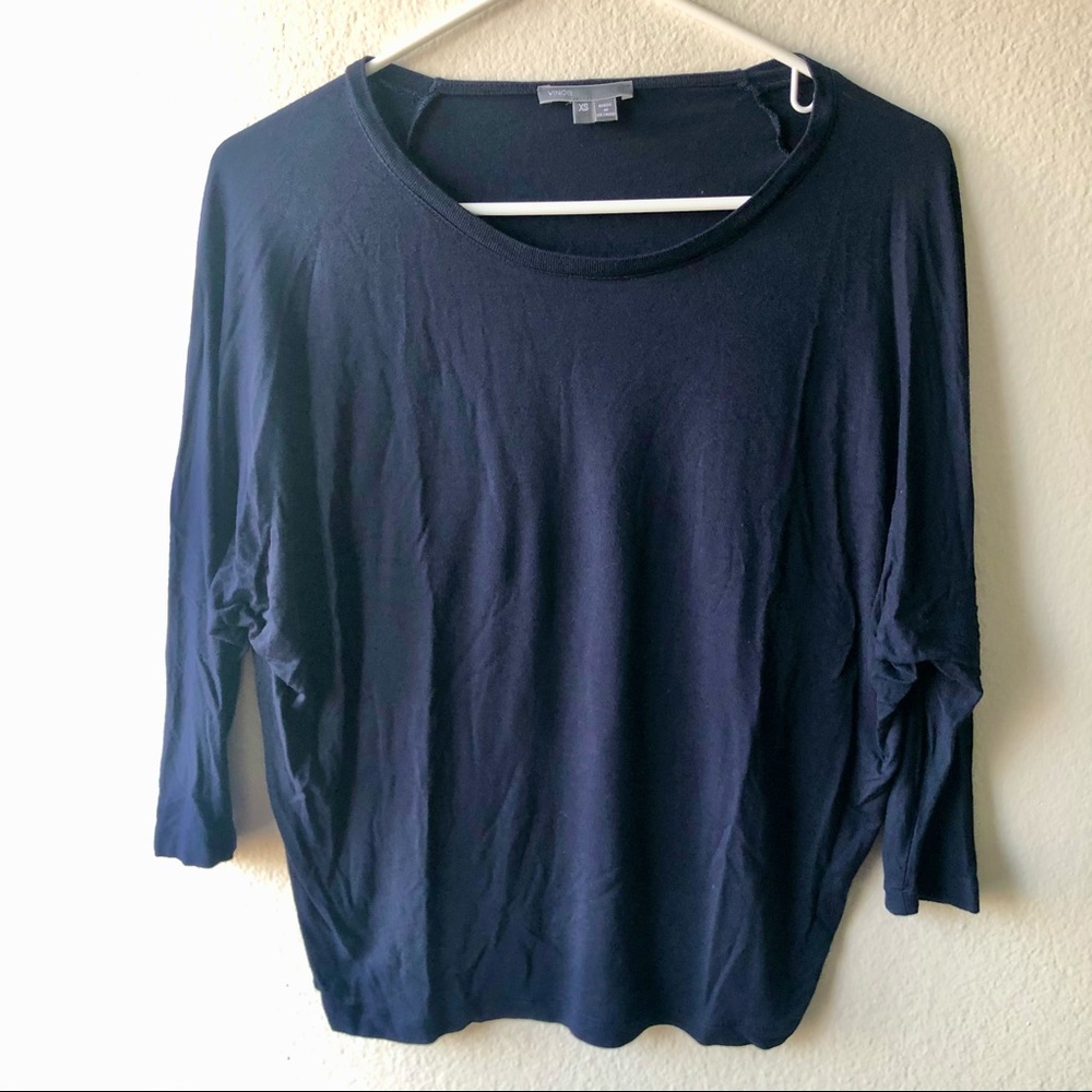 Vince Navy Blue Rayon 3/4 Sleeve Top